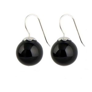 925 Sterling Silver Dangle Earrings with Black Onyx Bead (011634BLACK)