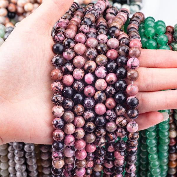 8mm Black Stripe Rhodocrosite Gemstone Beads Healing Crystal Stone Beads For Jewelry Making