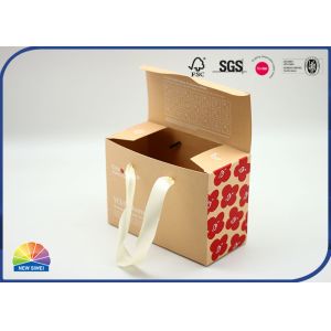 Kraft Paper Gift Box Flowers With Silk Handle Customized Logo matte varnishing