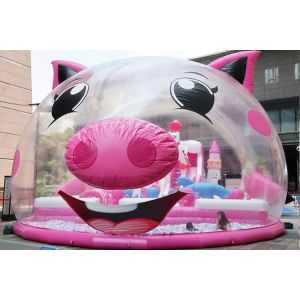 Commercial Pink Pig Inflatable Playground With Bubble Tent Cover