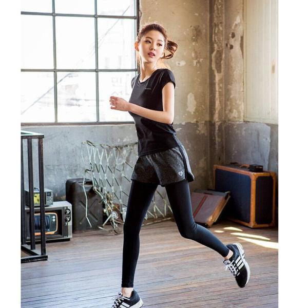 CPG Global Women 2017 Spring Summer Quick Dry 2 Pieces Set Stretched Sports Shirt with Fake-Two Pieces Yoga Pant T1021