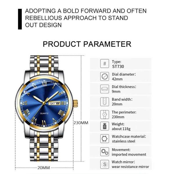 Luxury Quartz Movement Stainless Steel Watch OEM Available 118g