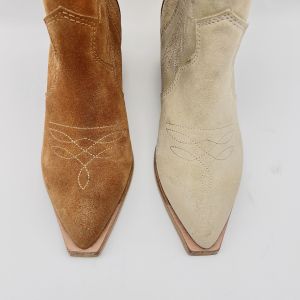 Fashion Womens Leather Dress Boots Brown / Beige With Flower Embroidery