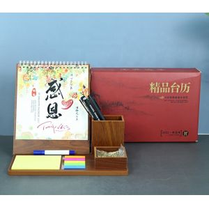 Custom Logo Wooden Printable Desk Calendar With Pencil Holder