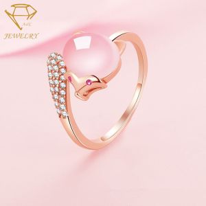 Prehnite Stone Personalized Silver Ring Animal Fox Shape