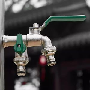 Garden Hose Faucet Water Tap Brass Ball Valve Outdoor Yard Bibcock Double