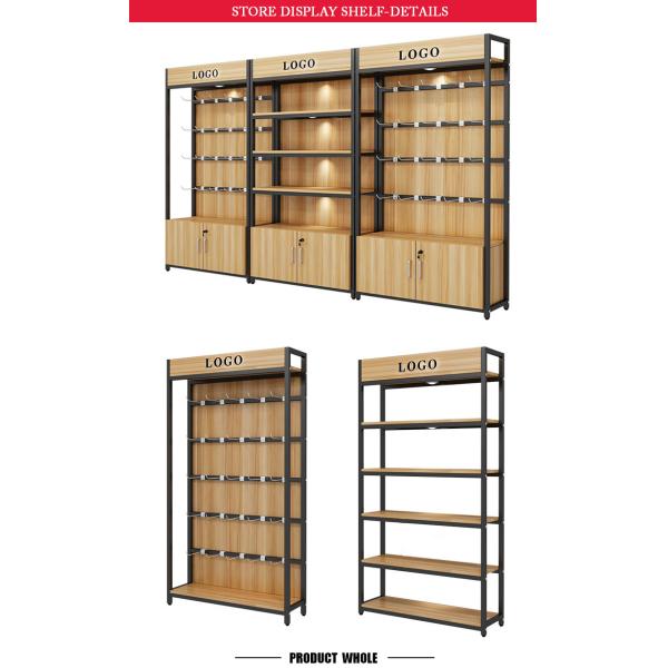Customizable Single-Sided Supermarket Shelf with Metal and Wood