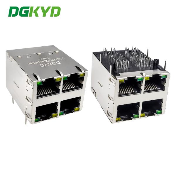 Buy RJ45 stacked interface 2X2 Ethernet socket with light strip shielding POE Gigabit connector DGKYD22Q277DB2A4DP068 (POE+) at wholesale prices