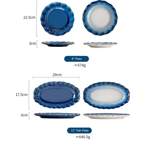 2024 Floral Ceramic Dining Plate Set Tableware Porcelain Blue Stoneware Dinnerware Set