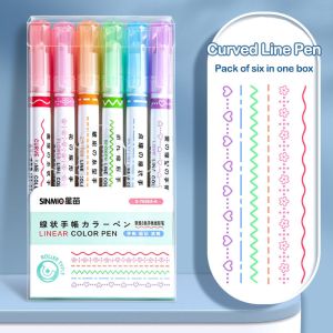 Colorful Pattern Shape Linear Curve Highlighter Pens For Handbook Journals Notes