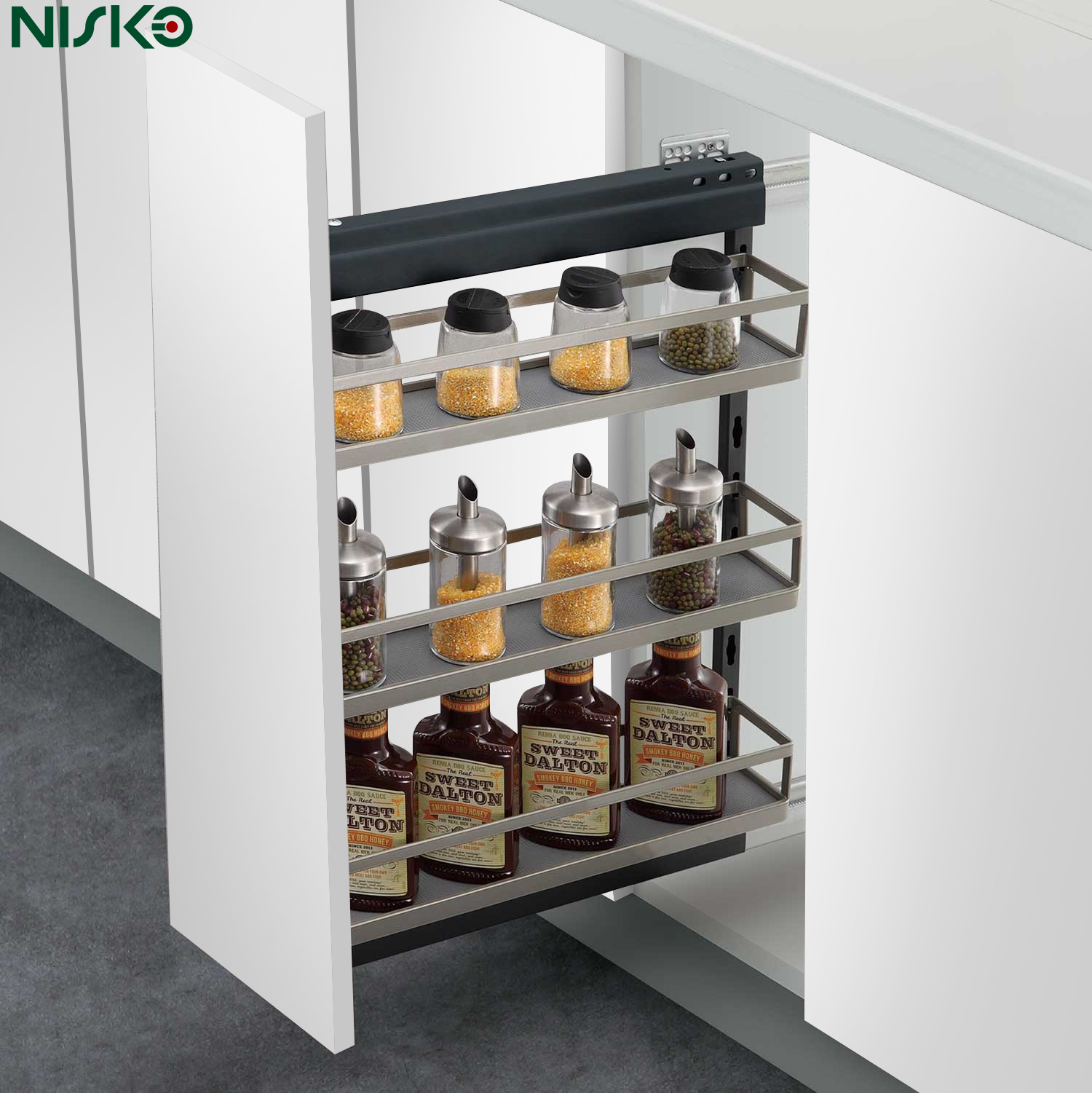 3 Tiers Side Pull Out Basket Spice Seasoning Bottle Storage Solution