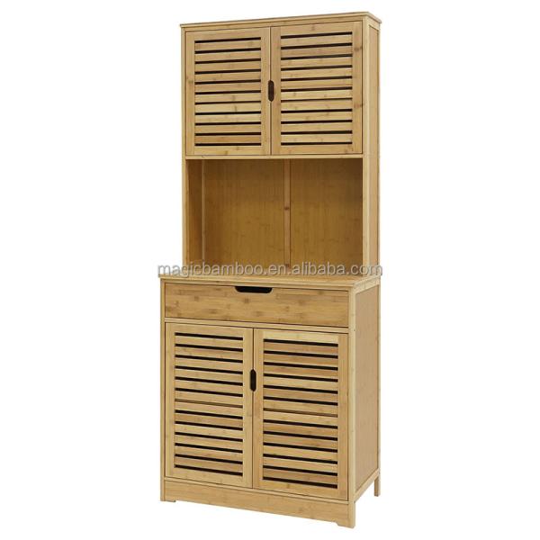 Kitchen Freestanding Bamboo Corner Cabinet Storage With Microwave Stand And Shelves
