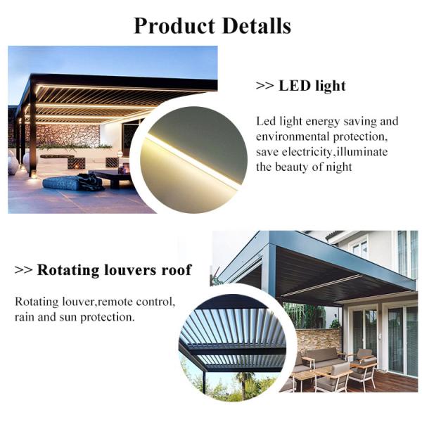 Waterproof Louver Roof Aluminium Pergola Outdoor Bioclimatic