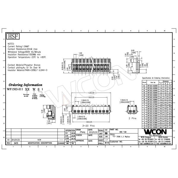 1.5 mm Pitch Female Connector / Circuit Board Wire Connectors