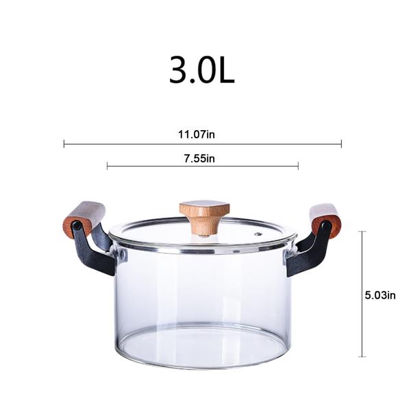Double Ears 3L Clear High Borosilicate Glass Soup Pot