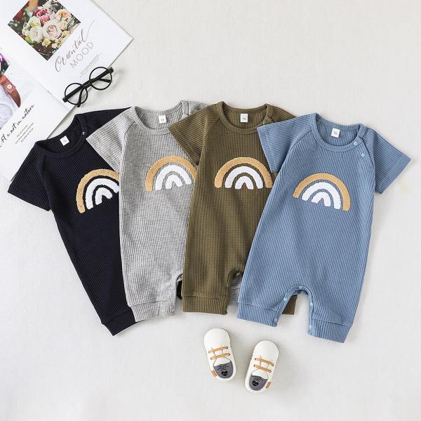 0-24 Months Baby Boys Girls Clothes Jumpsuit Infant Short Sleeve Baby Cotton Clothing Rompers Rainbow Embroidered Jumpsu