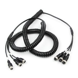 Stretchable 4PIN Black 3 To 3 Aviation Spring Extension Cable Car Camera