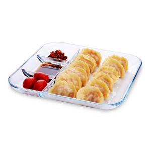 China Clear Microwave Heating Partition Glass Bento Plate on sale