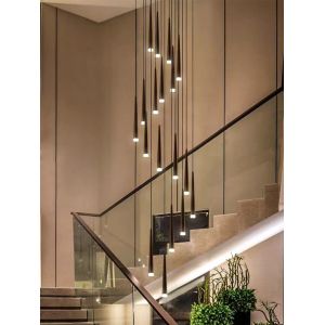 Staircase Rotating Chandelier Tapered Black LED Loft Apartment Tube Chandelier
