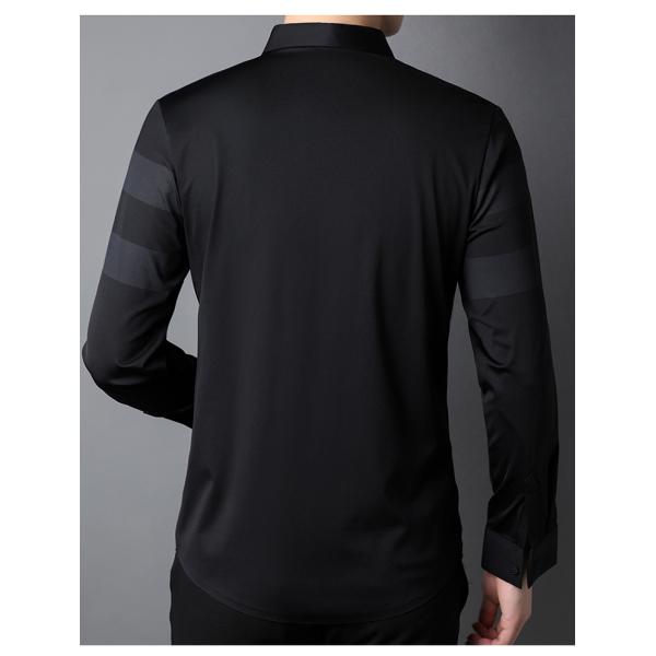 Striped Polyester/Cotton Casual Black Shirt for Men Slim Fit Long Sleeve Shirts