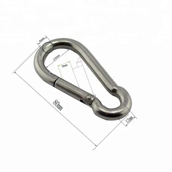 Water Treatment 8mm Stainless 304/316 Outdoor Chain Safety Spring Clip Carabiner Snap Hook OEM