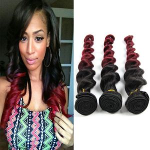 Quality Natural Red Human Hair Extensions Ombre 1B / 99J Loose Wave Hair 10&quot;-30&quot; for sale