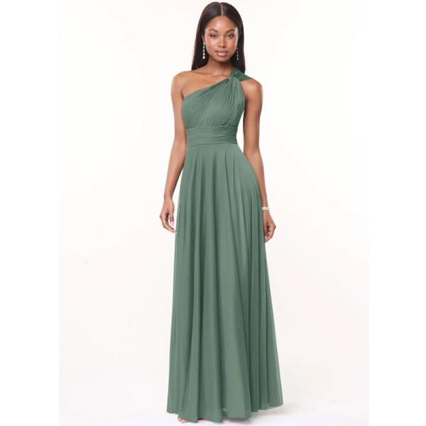 Hot Sale Custom-made Plus Size A-Line One-Shoulder Floor-Length Green Chiffon Bridesmaid Dress Evening Princess