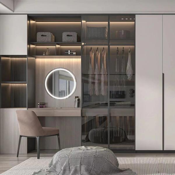 Buy Modern Walnut Hotel Room Wardrobe With Dresser All In One at wholesale prices
