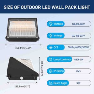 40W-120W Dimmable LED Wall Pack Light with Motion Sensor IP65