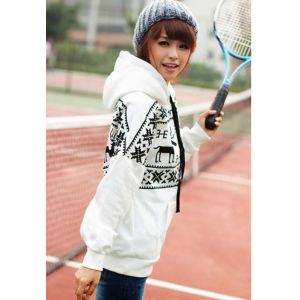 Long Sleeve Women / Ladies Hooded Sweatshirts , Red / White