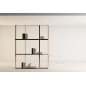 Quality Modern Square Gold Stainless Steel Bookshelf Glass Study Customisable Bookcase for sale
