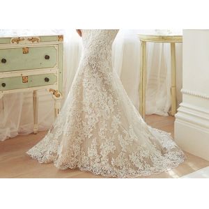 Sweetheart Mermaid Bridal Gowns / Fishtail Bridal Dress Perspective Sleeves Back
