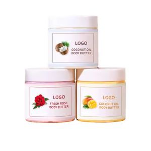 China Private Label Natural Rose Coconut Oil Body Whitening Butter Luxury Body Cream Lotion Shea Mango Butter on sale