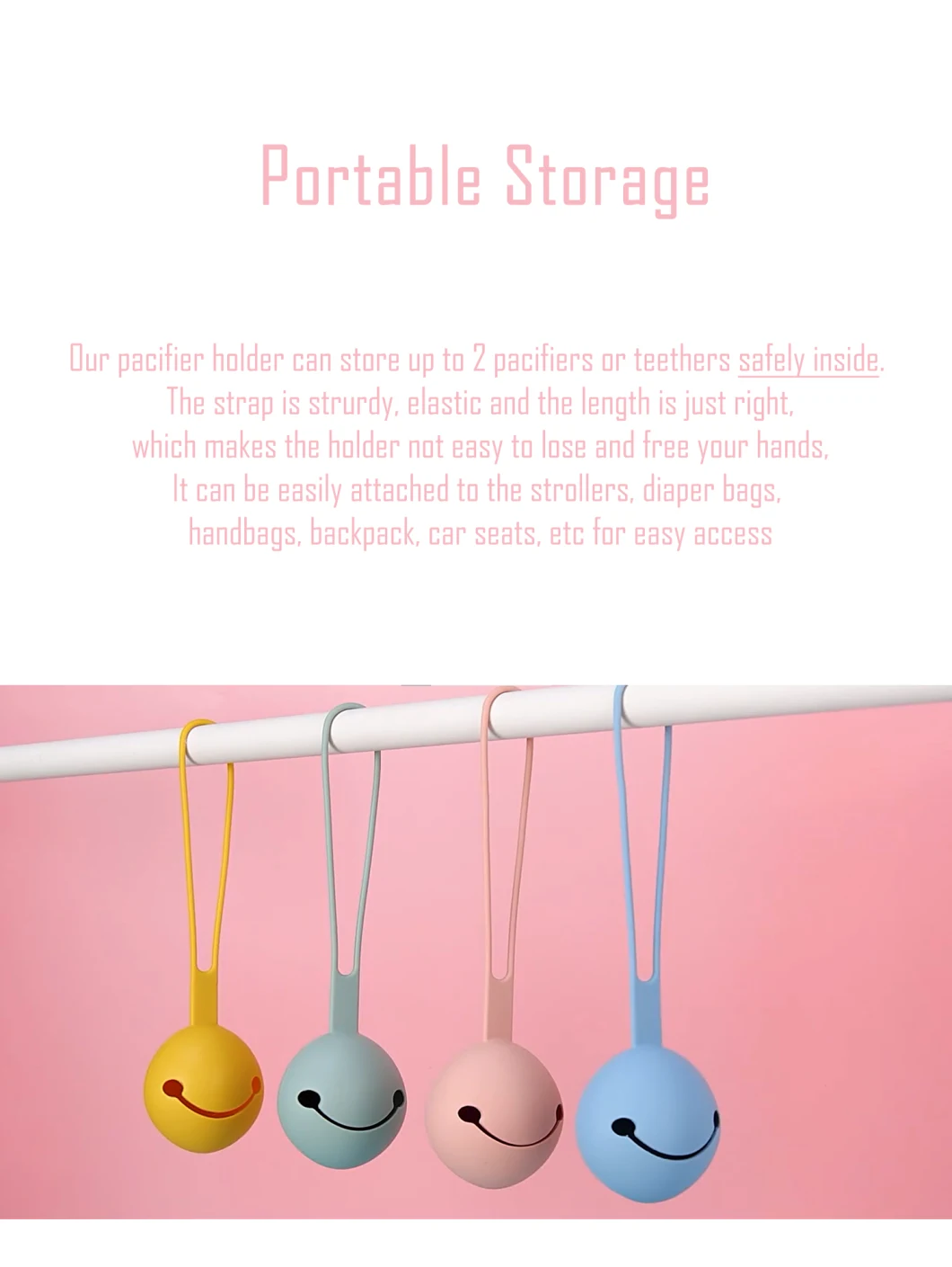 Smiley-Faced 100% Food Grade Silicone Dummy Case with Strap