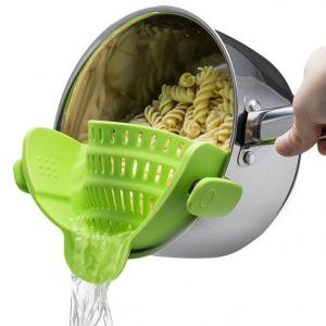 China Adjustable Rice Clip On Silicone Colander For Pots And Pasta Strainer on sale