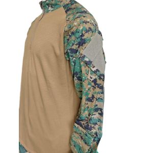 Military Style Camouflage Top High Neck Half Placket Breathable Camouflage