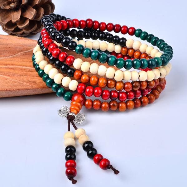 Sandalwood bead bracelet with colorful kong multilayer couple bracelet
