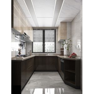 Modern Melamine Finish Kitchen Cabinet with Natural Stone Texture