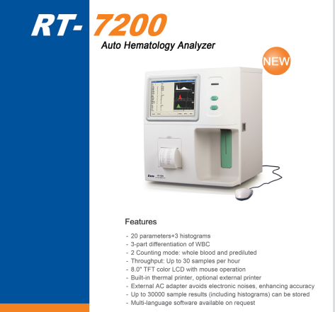 RAYTO RT-7200 Hot sale 3-part hematology analyzer,RAYTO analyzer
