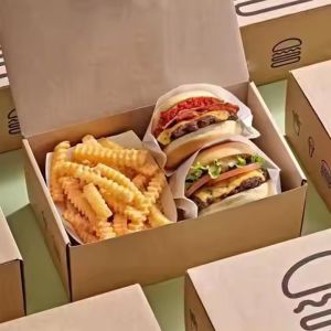 Eco-Friendly Customized Hamburger Box Biodegradable Paper Cardboard Fast Food