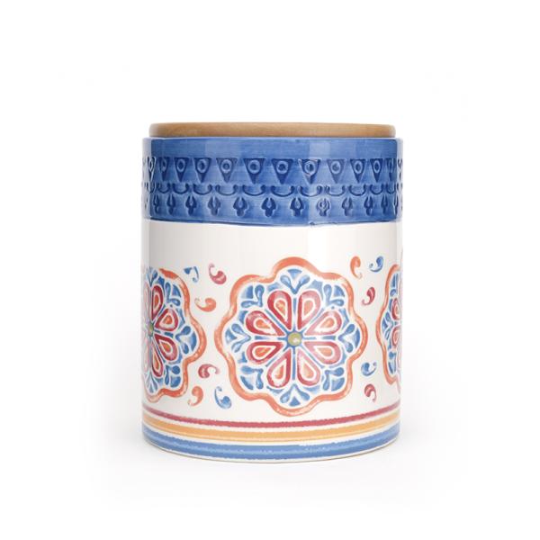 Middle Eastern Flower Decal Storage Jars Food Ceramic Canister Set With Bamboo Lid And Silicone Ring