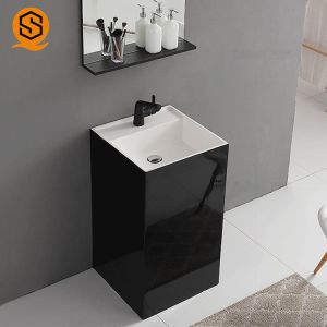 China Black Pedestal Solid Surface Wash Basin on sale