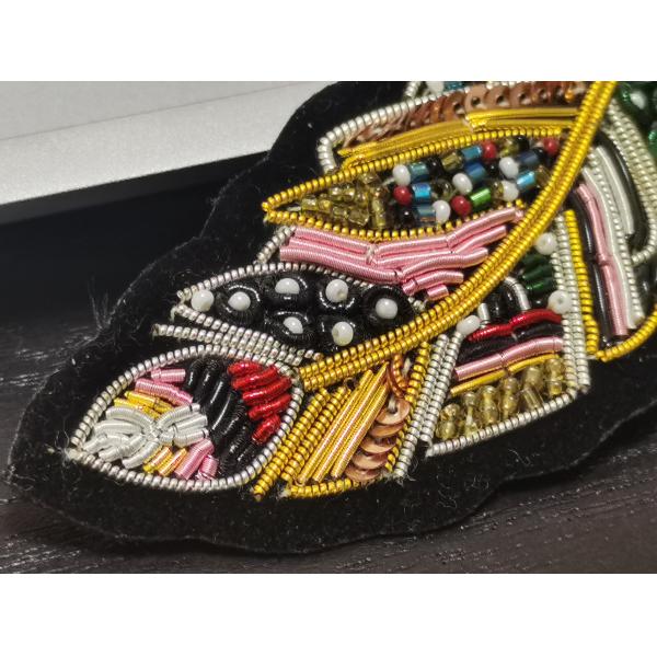 Traditional India Wire Patch Leaf Shape Bullion Wire Velveteen Ground Patch For Clothes Bags