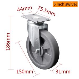 EDL Medium Duty Zinc Coating 6inch 110kg Plate TPE Caster by Rigid, Swivel and