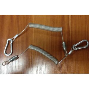 Quality Clear Cable Wire Coil Lanyard W/Zinc Alloy Carabiners Extendable Anti-Drop Strap 3*15*100mm for sale