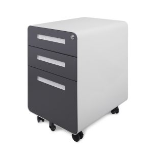 Round Edge 3 Drawer Metal Storage Grey Movable Cabinet