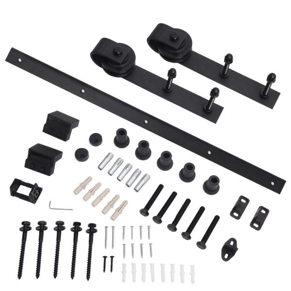 80kg-100kg Black Bent Strap Barn Door Hardware Kit Sliding Gate Rollers And