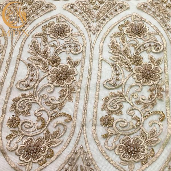 Modern Gold Heavy Beaded Lace Fabric Embroidery For Bridal Dress