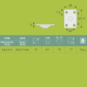 black PA plastic caster swivel top plate office furniture casters