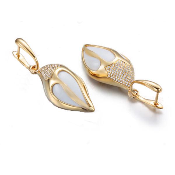 18K Yellow Gold Diamonds White Agate Drop Pendant Earrings Jewelry (GDSET005)